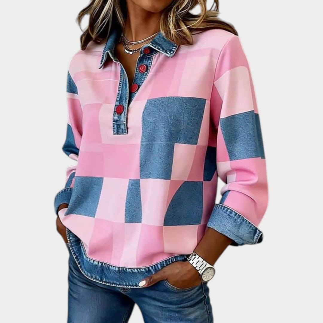 Pink & Denim Patchwork Casual Top