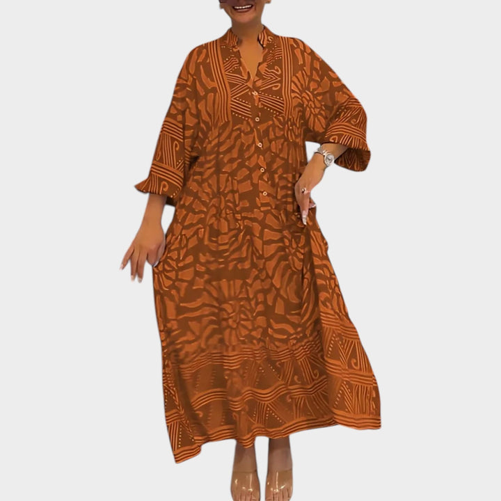 Printed Boho Button-Down Maxi Dress