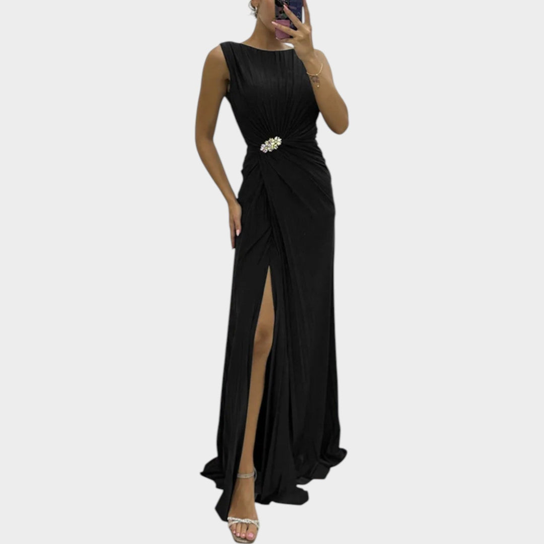 Elegant Ruched Slit Evening Gown