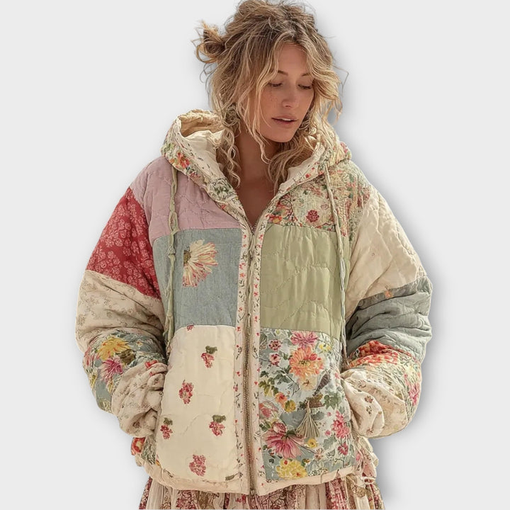 Retro Patchwork Quilted Hooded Coat