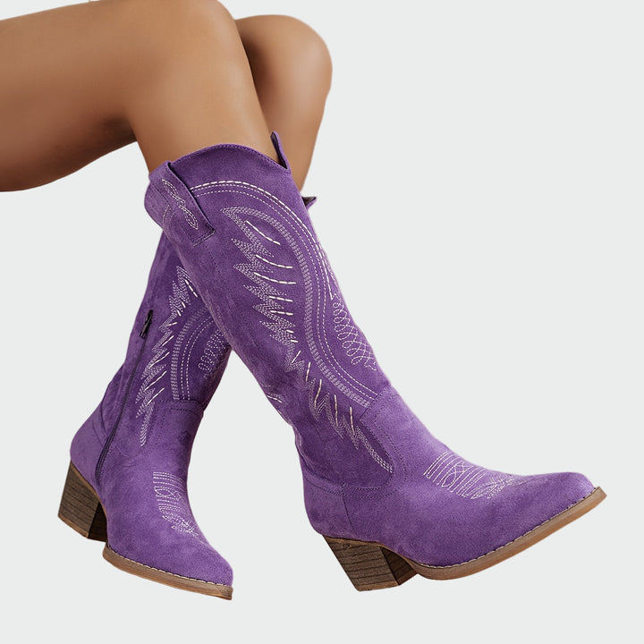 Chic Embroidered Western Booties