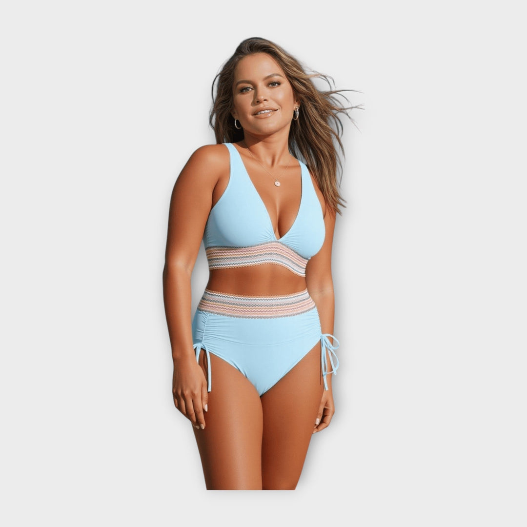 Bikini with Knitted Detail and High-Waisted Bottom