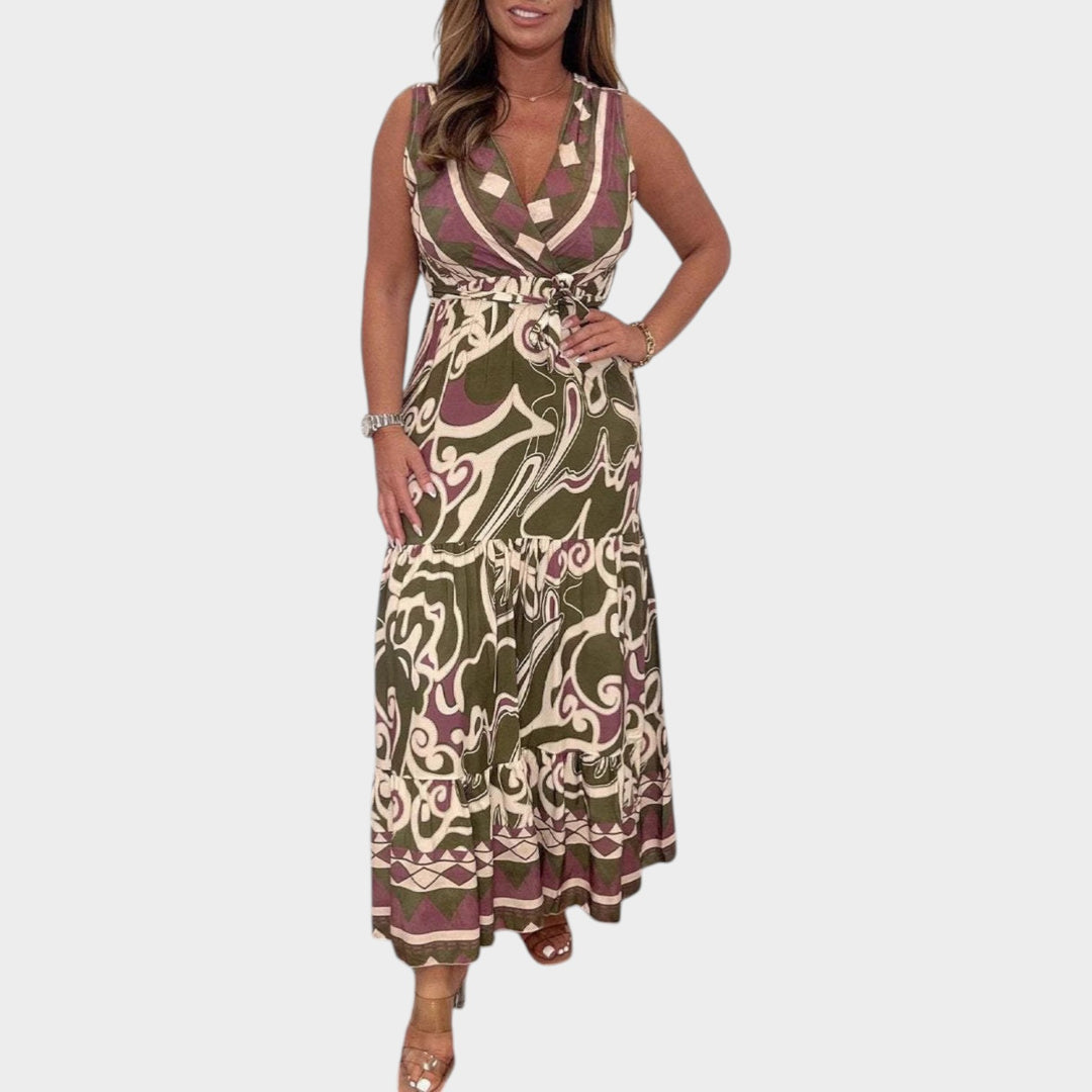 Sleeveless Abstract Print Maxi Dress