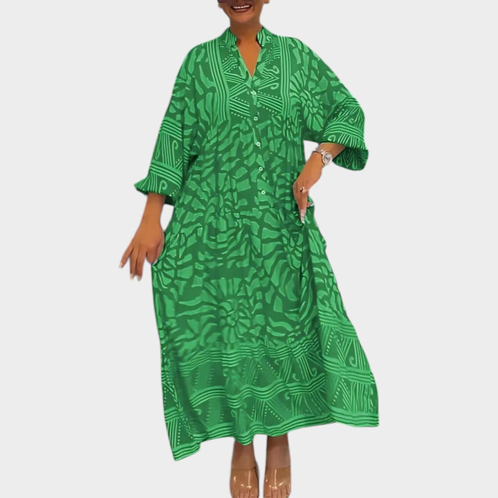 Printed Boho Button-Down Maxi Dress