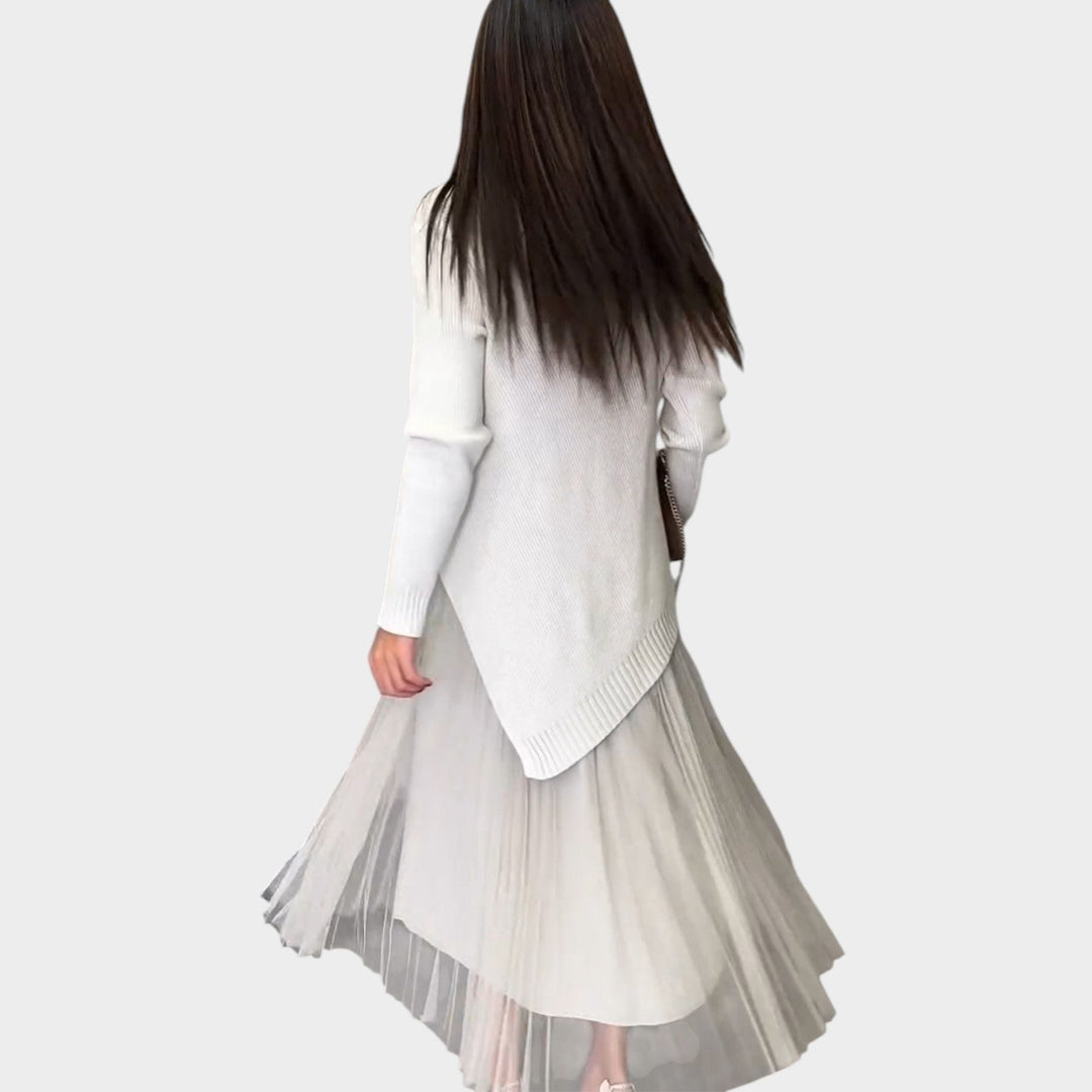 Asymmetric Knit & Pleated Midi Set