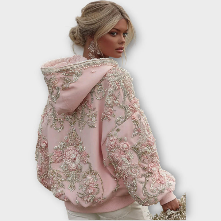 Opulent Pink Couture Hoodie with Pearl Accents