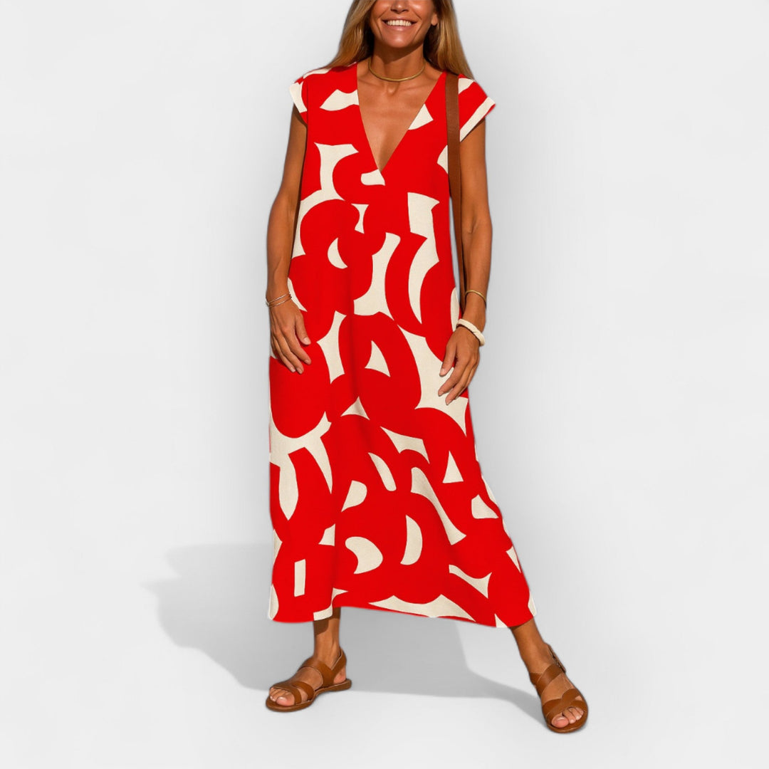 Modern Abstract V-Neck Maxi Dress
