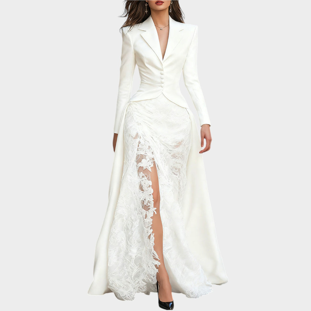 Lace Panel Evening Maxi Dress
