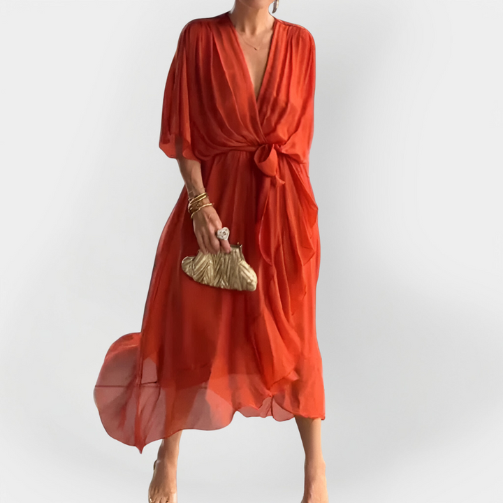Chiffon Dress with V-Neck