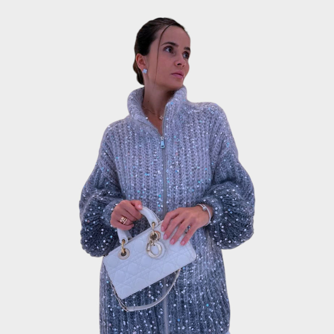 Sequin Knit Zip Cardigan