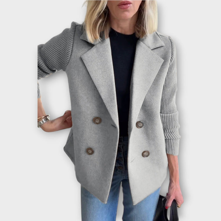 Double-Breasted Blazer with Knit Sleeves