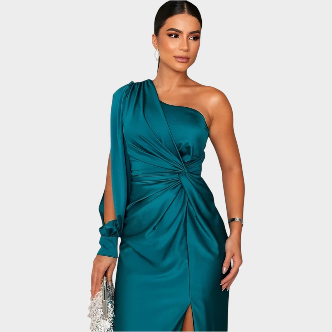 One-Shoulder Satin Evening Gown