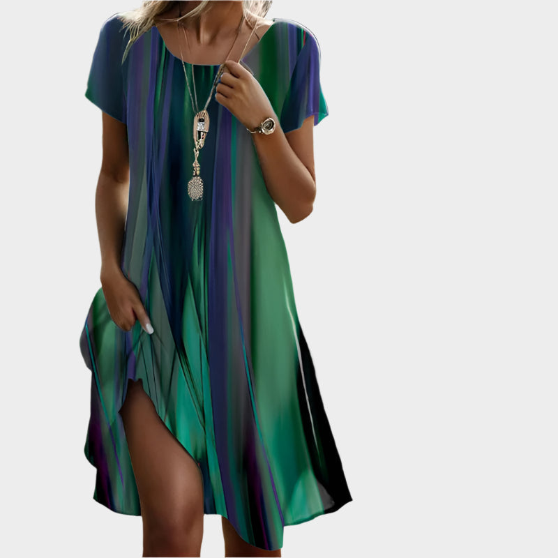 Summer Dress with O-Neck and Midi Length