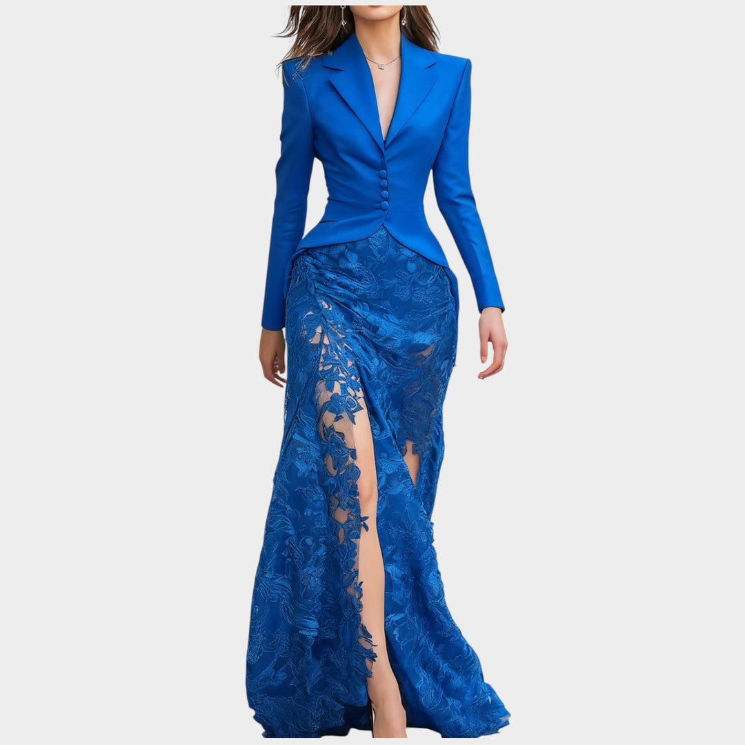 Lace Panel Evening Maxi Dress