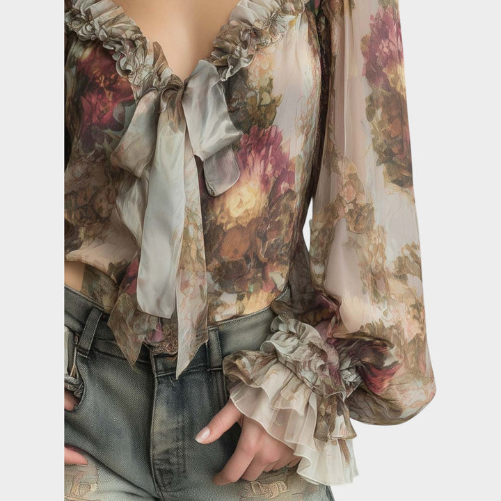 Vintage Floral Tie Blouse
