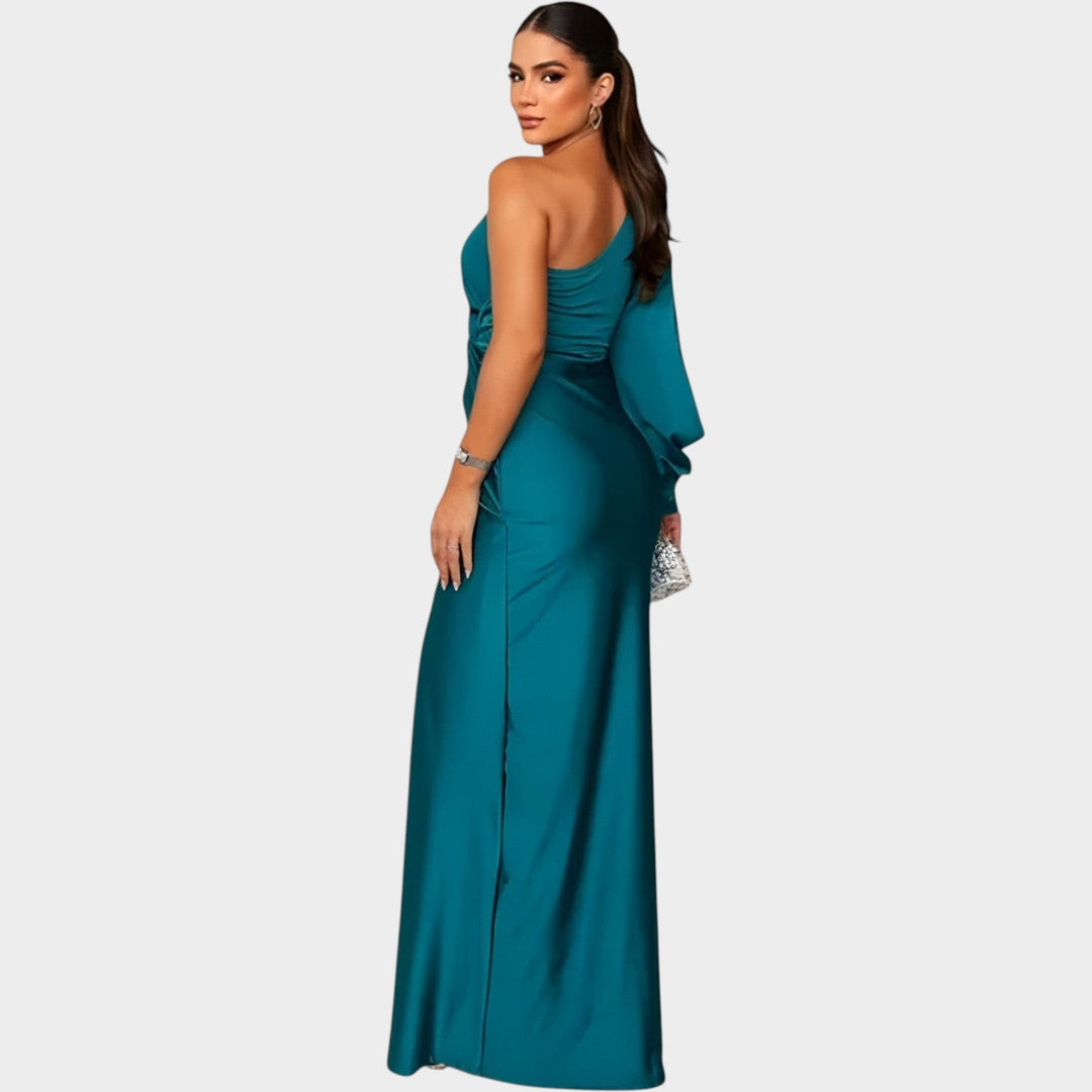 One-Shoulder Satin Evening Gown