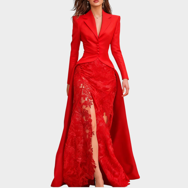 Lace Panel Evening Maxi Dress