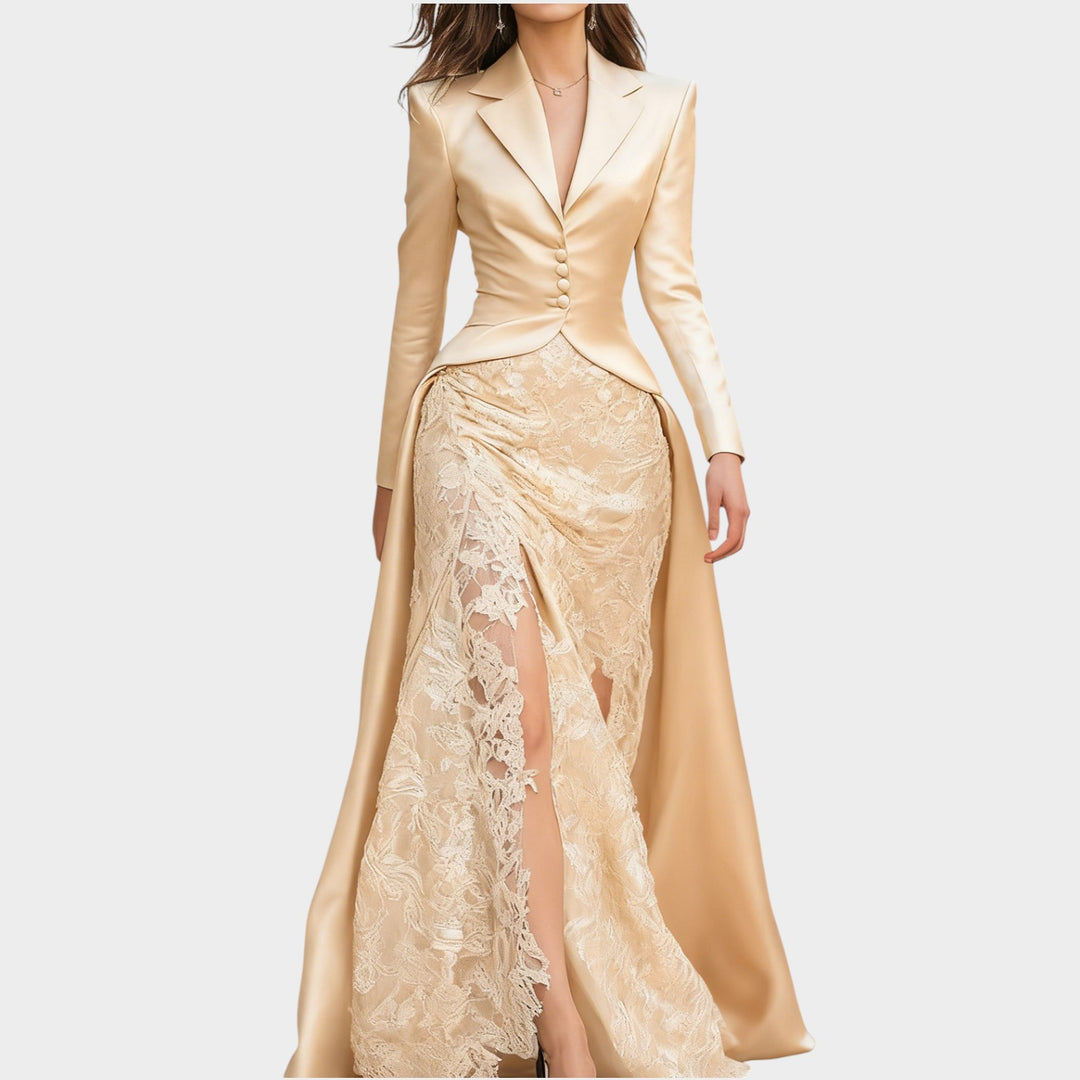 Lace Panel Evening Maxi Dress