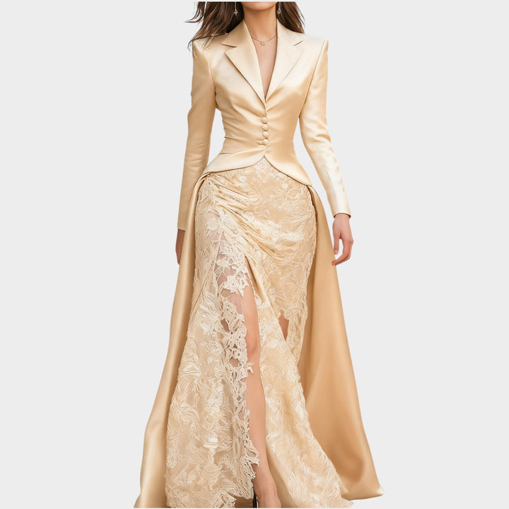 Lace Panel Evening Maxi Dress
