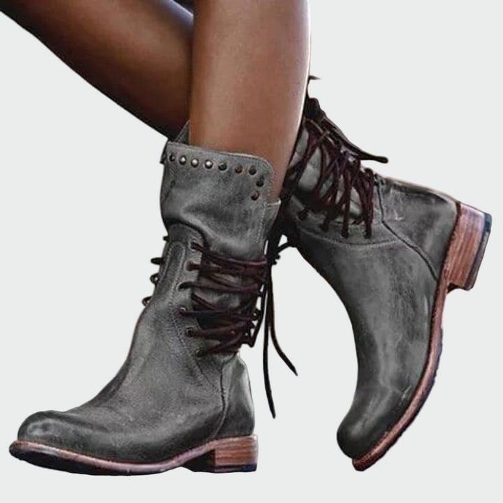 Laced Leather Ankle Boots