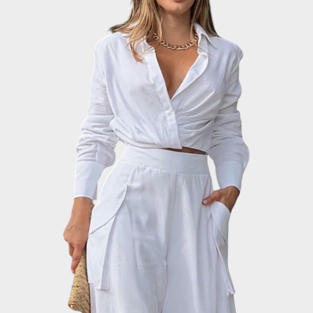 Chic Cropped Shirt & Wide-Leg Pants Set