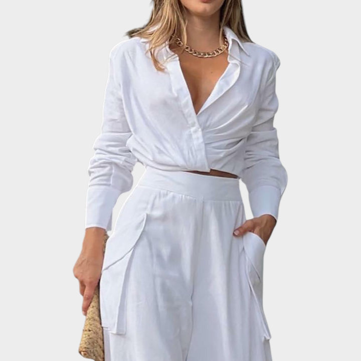 Chic Cropped Shirt & Wide-Leg Pants Set