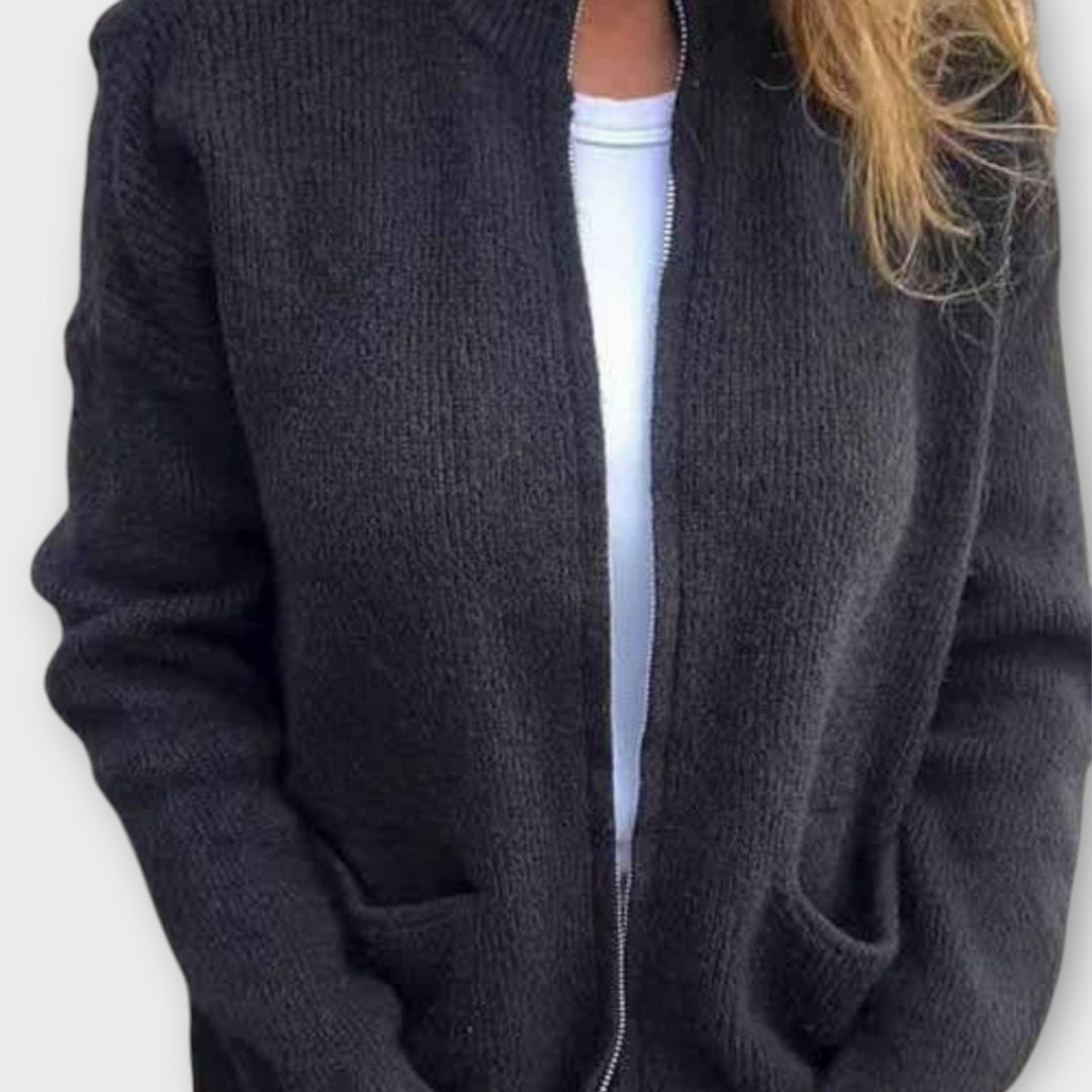 Relaxed Fit Open-Front Knit Cardigan