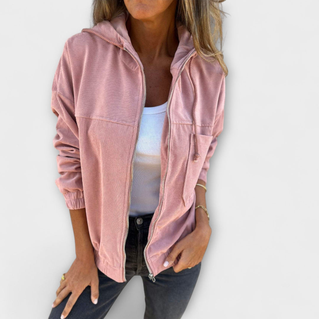 Ella - Quilted Fabric Hooded Jumpsuit with Zipper