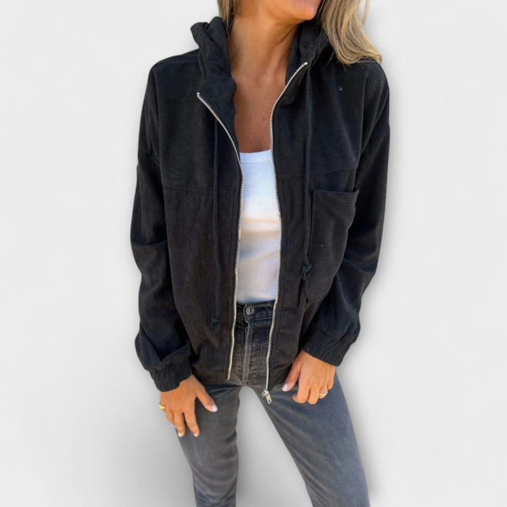 Ella - Quilted Fabric Hooded Jumpsuit with Zipper