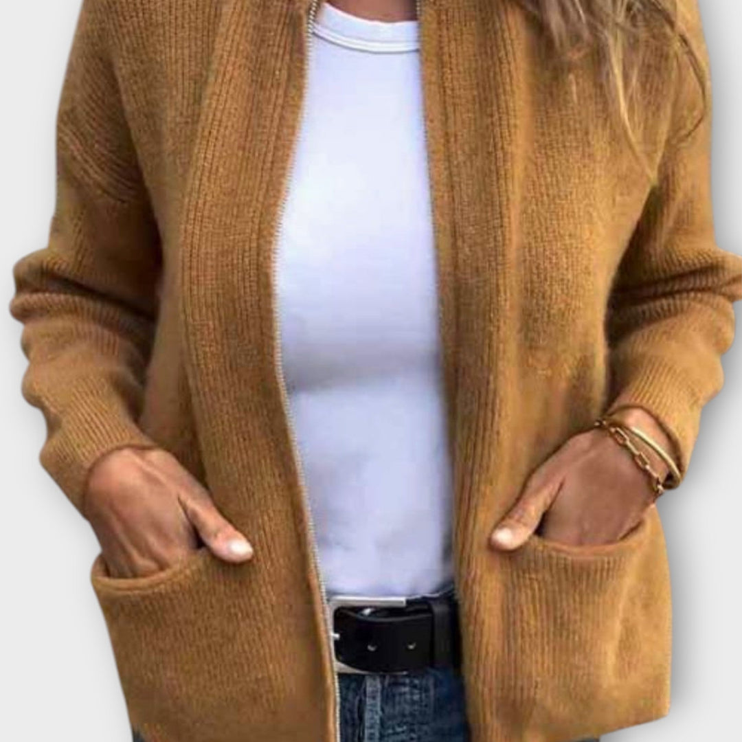 Relaxed Fit Open-Front Knit Cardigan
