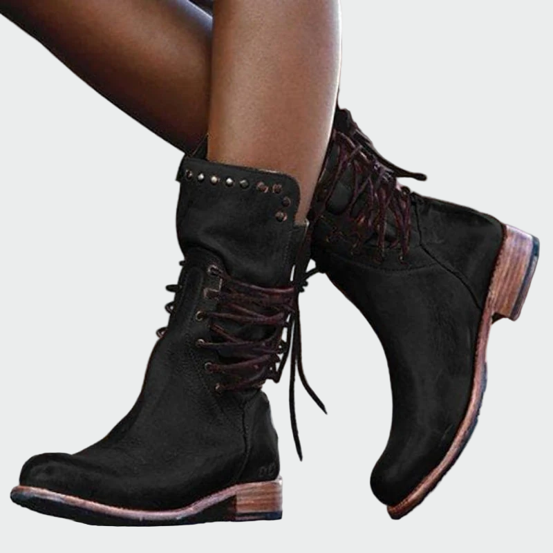 Laced Leather Ankle Boots