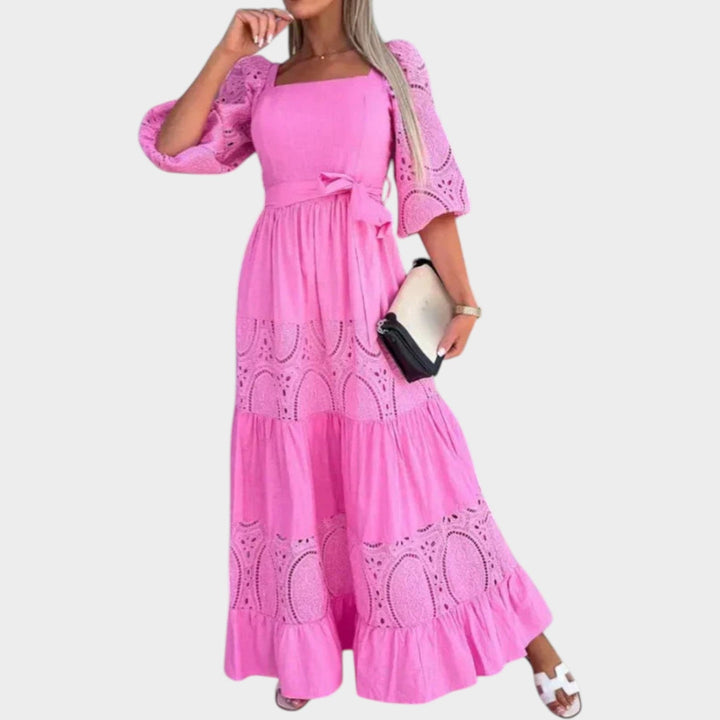 Square Neck Lace Panel Maxi Dress