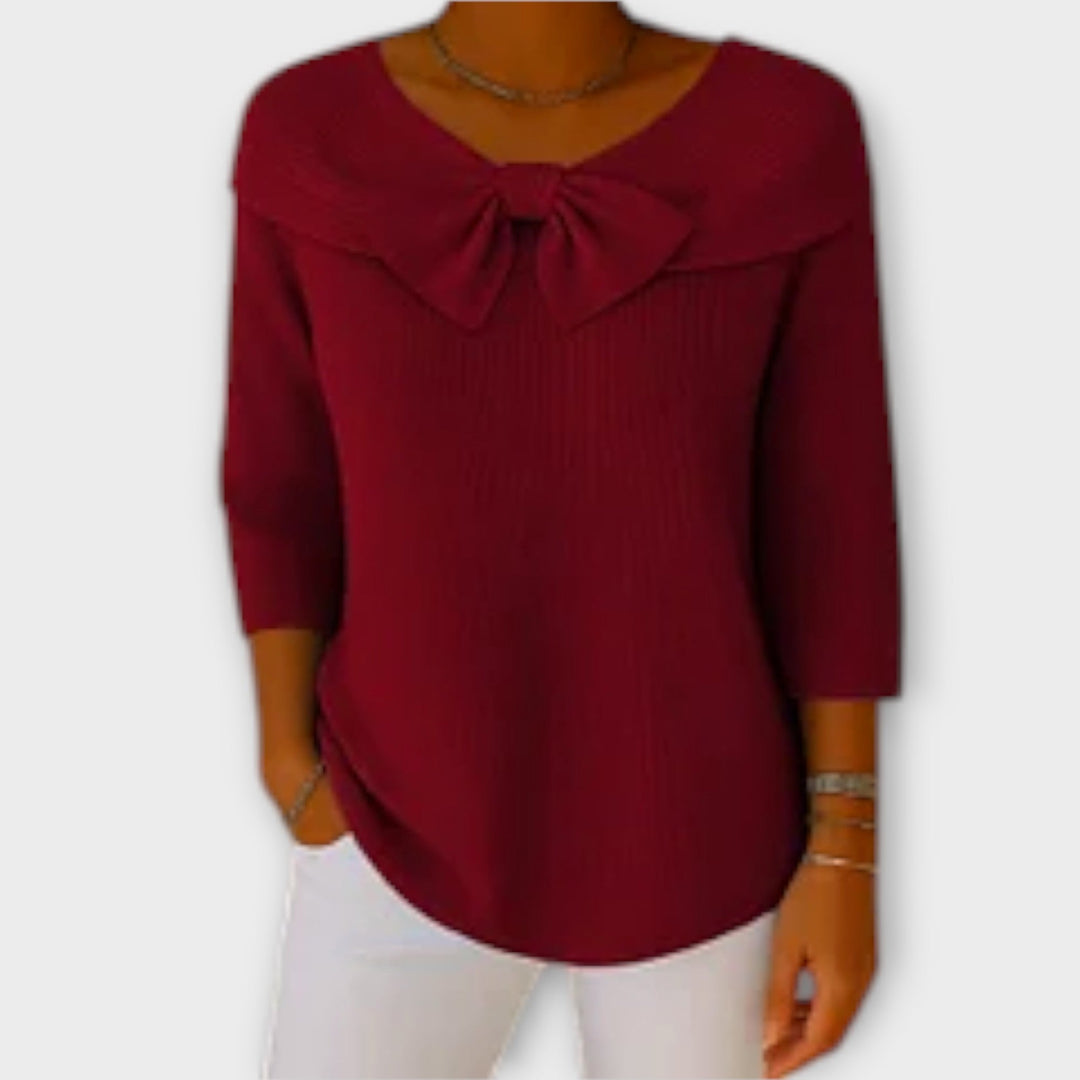 Off-Shoulder Knit Top with Bow Detail