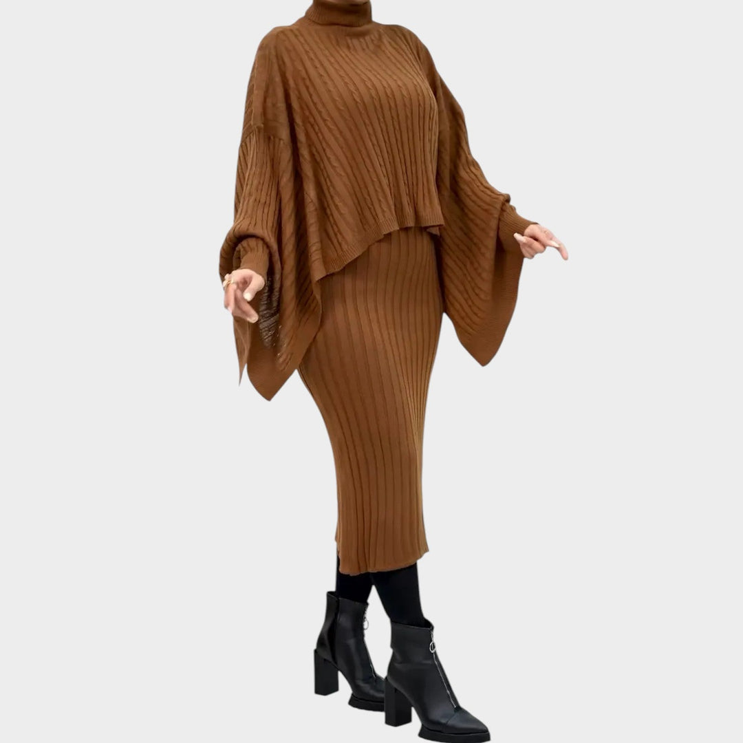 Ribbed Knit Cape Two-Piece Set