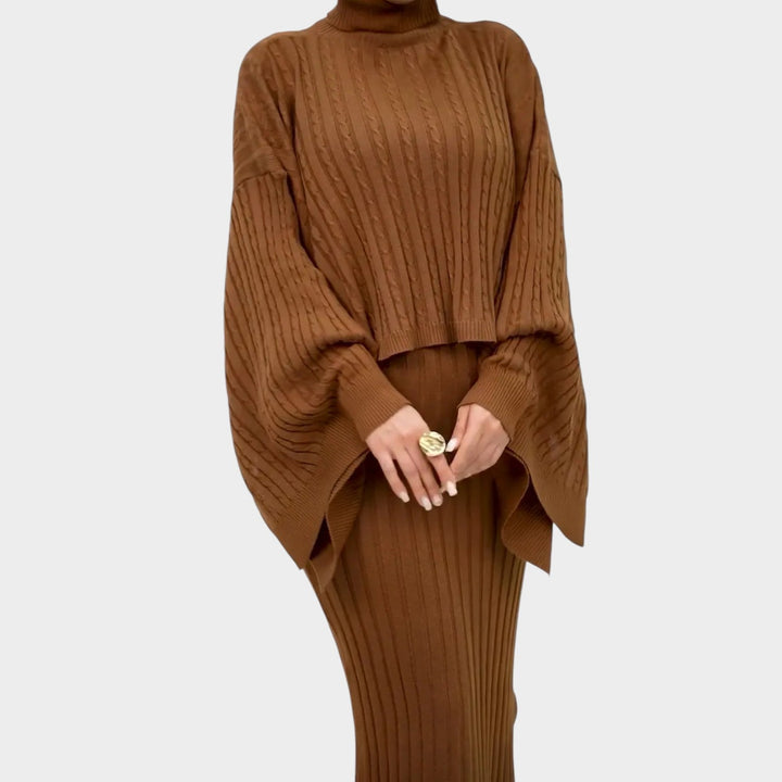 Ribbed Knit Cape Two-Piece Set