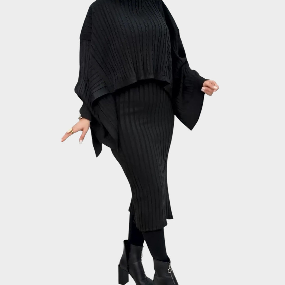 Ribbed Knit Cape Two-Piece Set