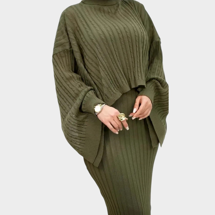 Ribbed Knit Cape Two-Piece Set