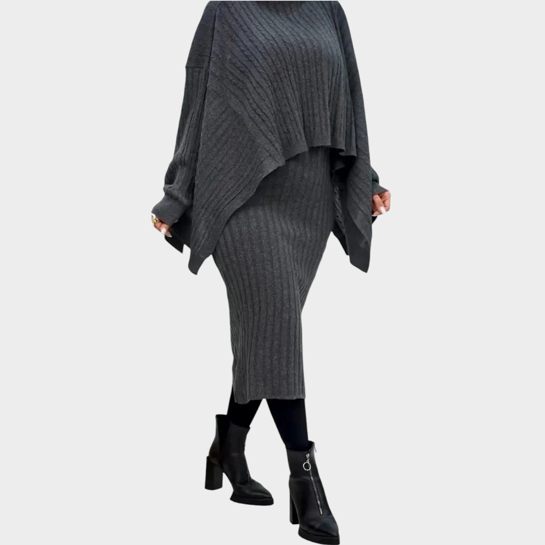 Ribbed Knit Cape Two-Piece Set