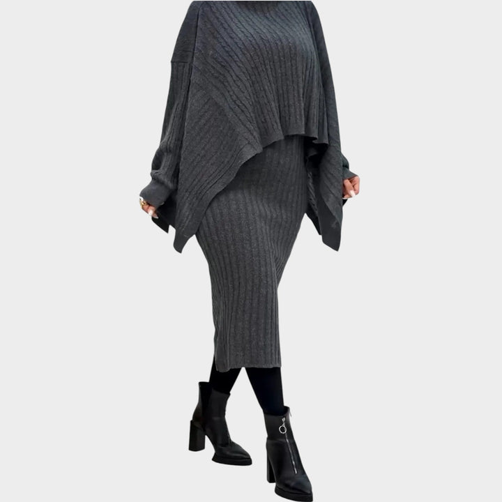 Ribbed Knit Cape Two-Piece Set