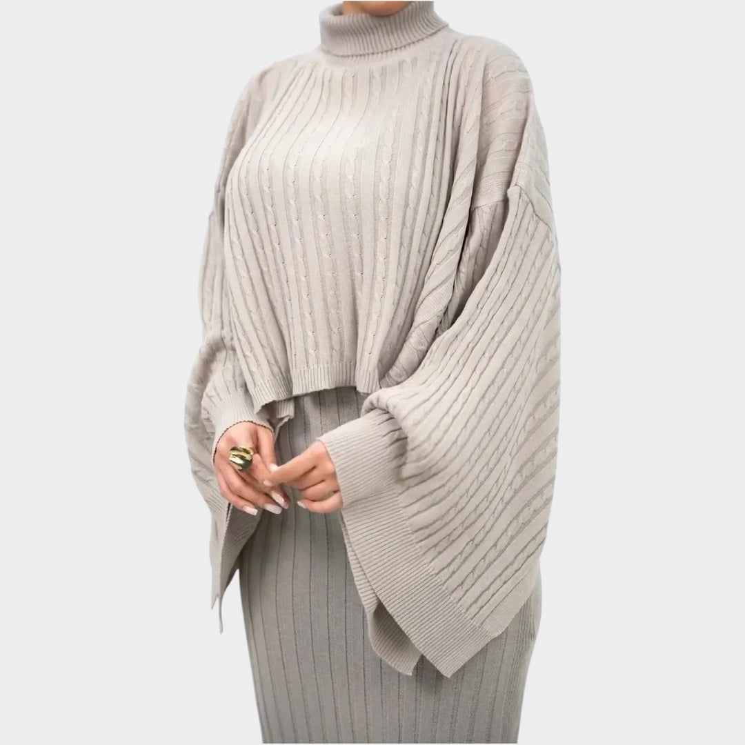 Ribbed Knit Cape Two-Piece Set