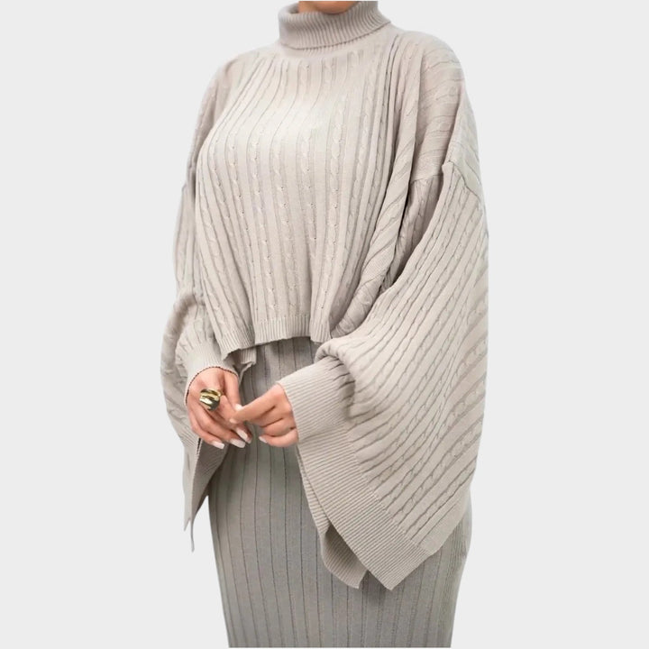 Ribbed Knit Cape Two-Piece Set