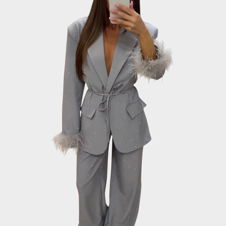Glam Feather-Trim Suit Set