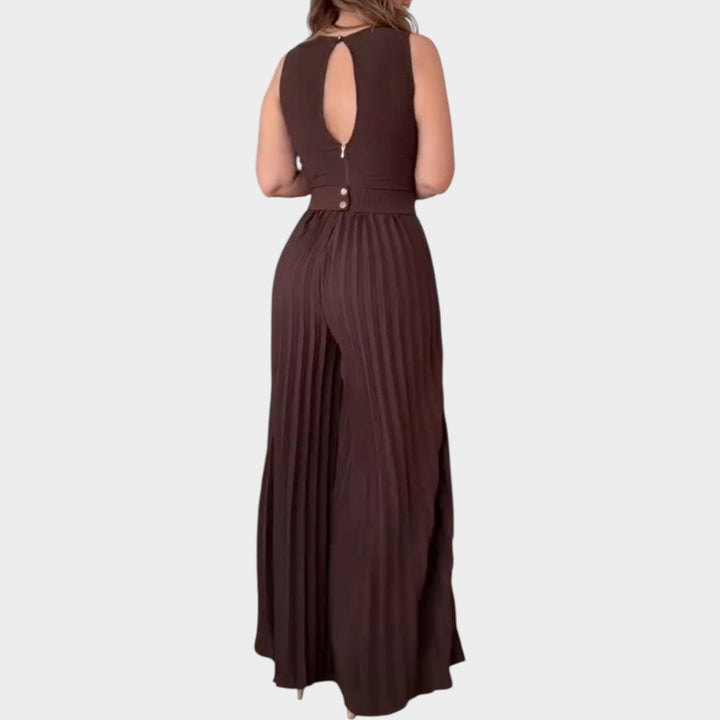 Pleated Wide-Leg Belted Jumpsuit