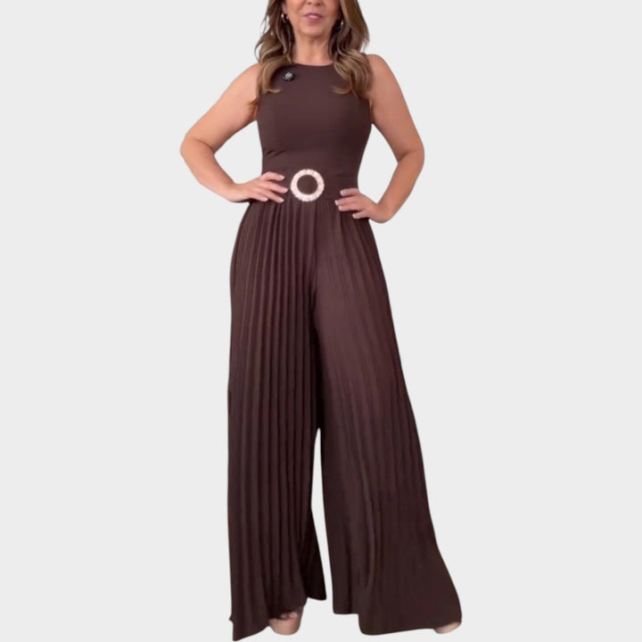 Pleated Wide-Leg Belted Jumpsuit