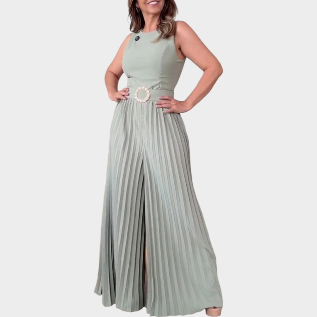 Pleated Wide-Leg Belted Jumpsuit