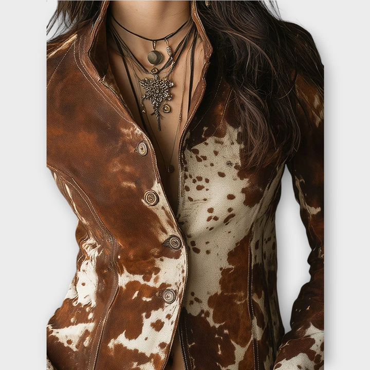 Retro Western Cowhide Print Suede Jacket