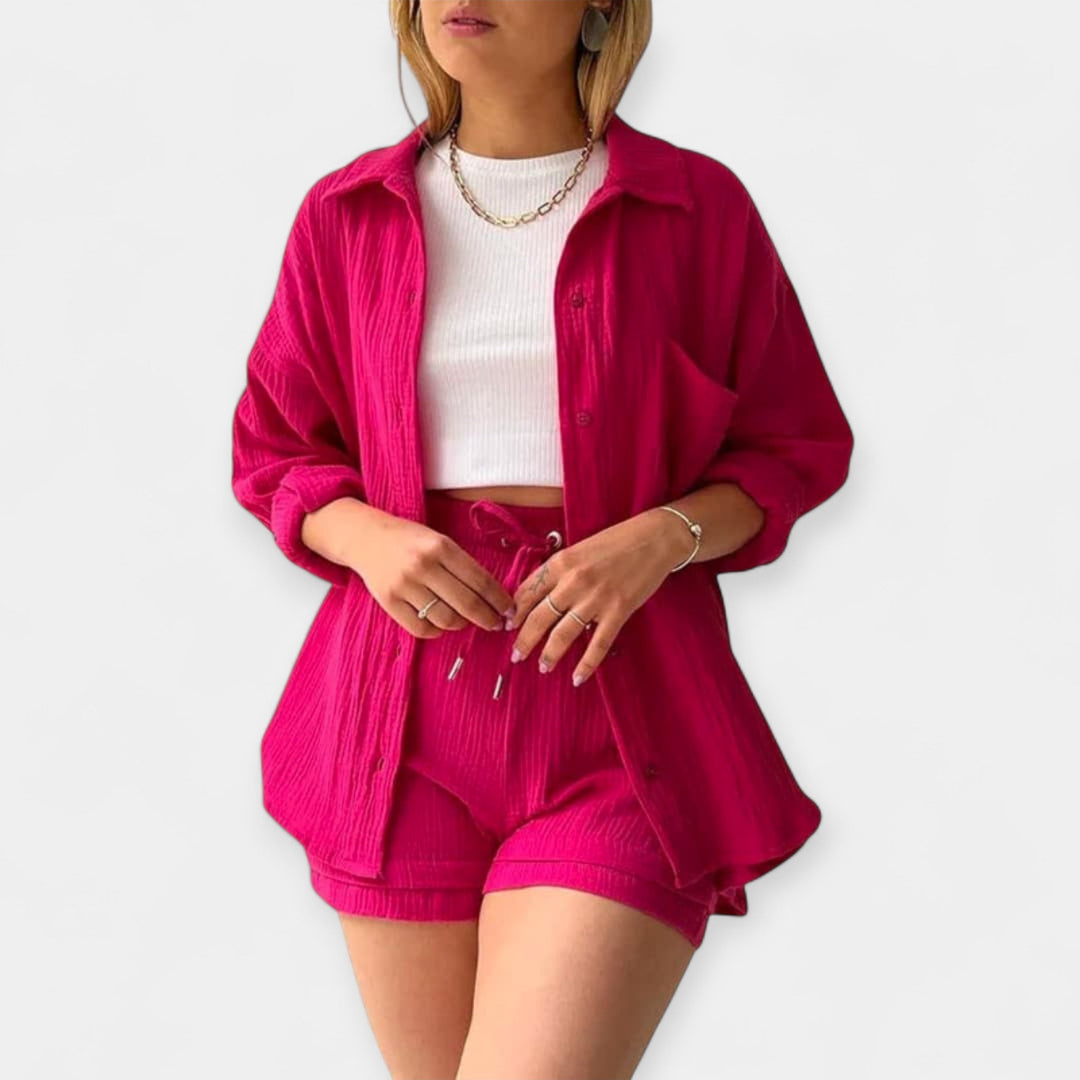 Two-Tone Summer Top and Shorts Set