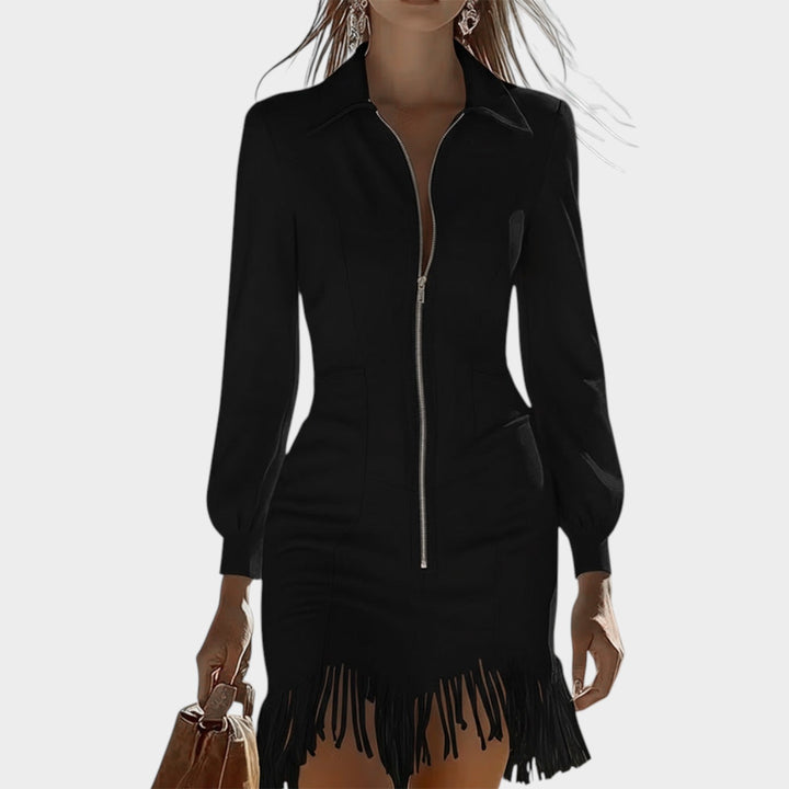 Midnight Fringe Zip Dress