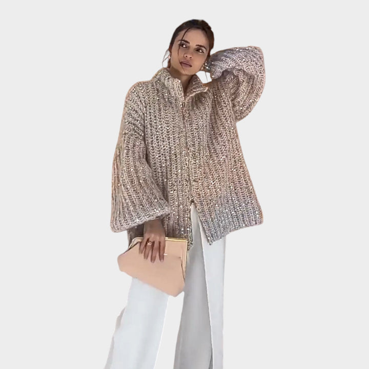 Sequin Knit Zip Cardigan