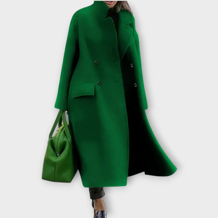 Double-Breasted Long Coat in Wool Blend